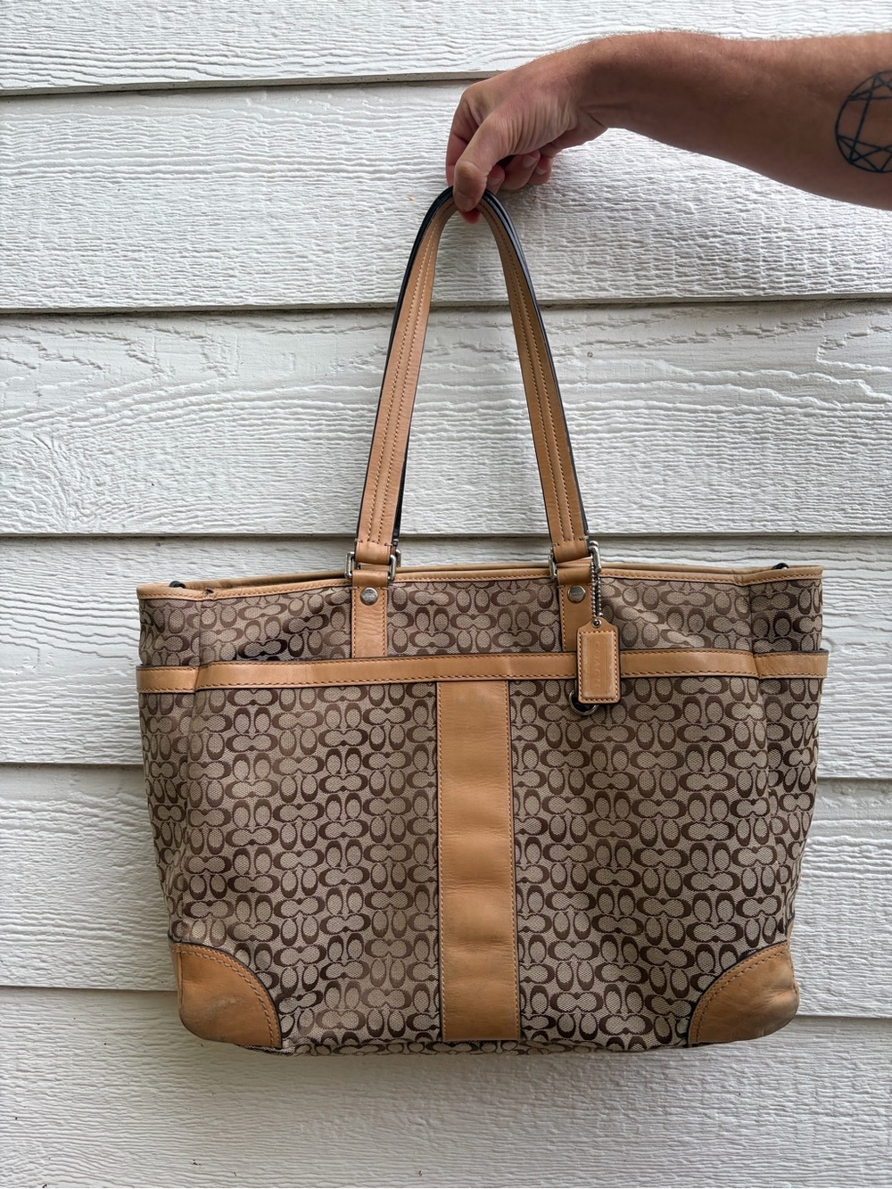 Coach Khaki Tan Canvas Signature Tote Diaper Bag Y2K F77156